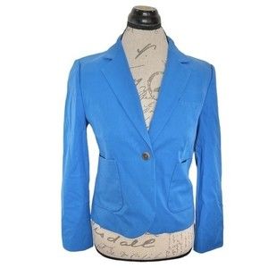 J Crew Jacket Blazer One Button Size Medium Womens Blue Cropped Pockets …